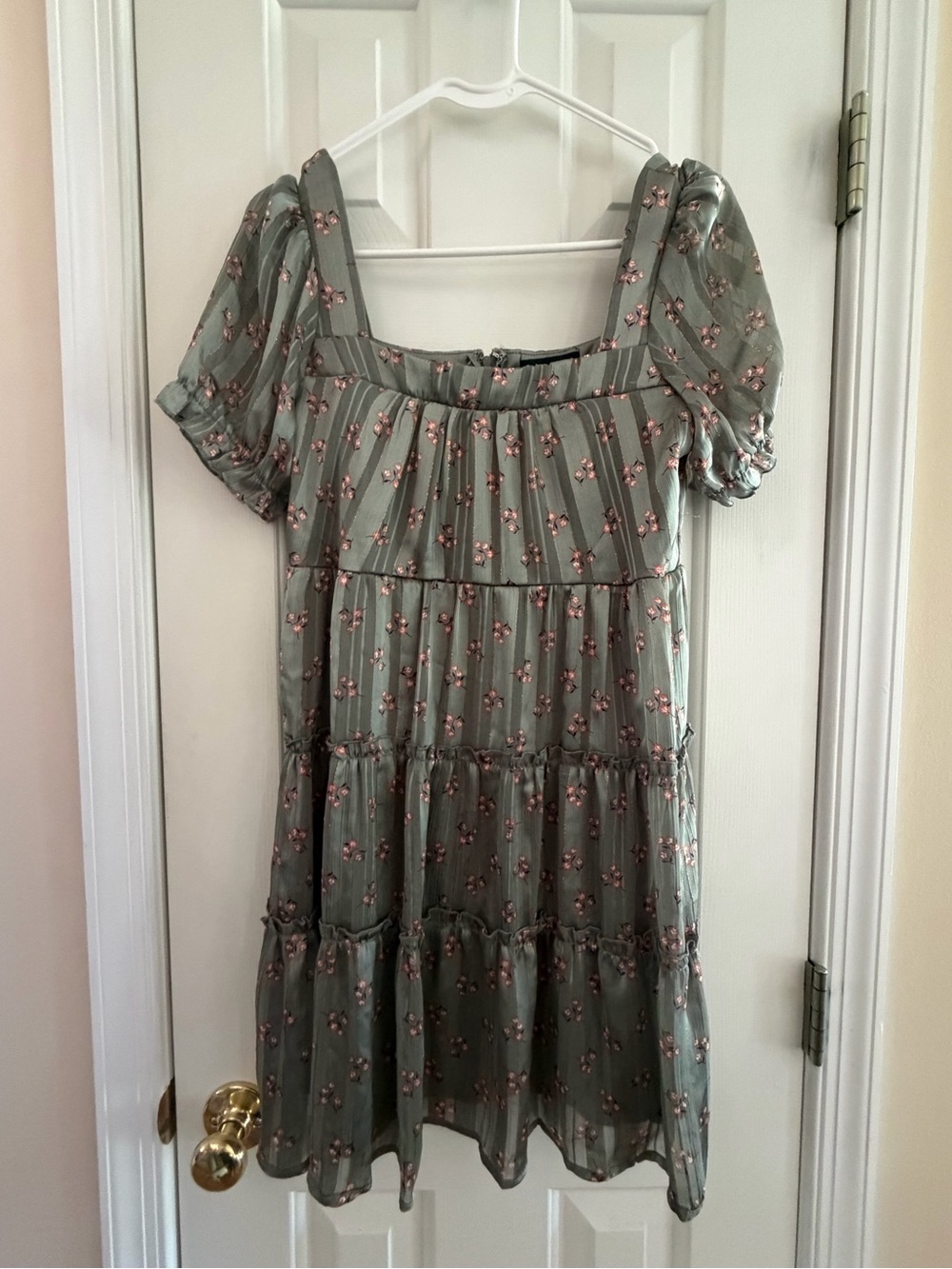 Trixxi Sage Green Floral Midi Dress with Pink Blossoms